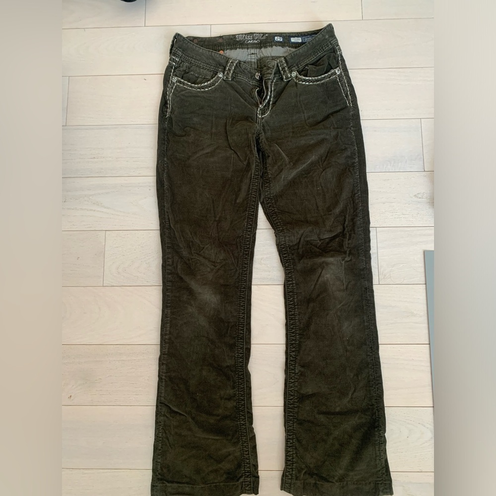 Studded olive green Miss Me bootcut cords